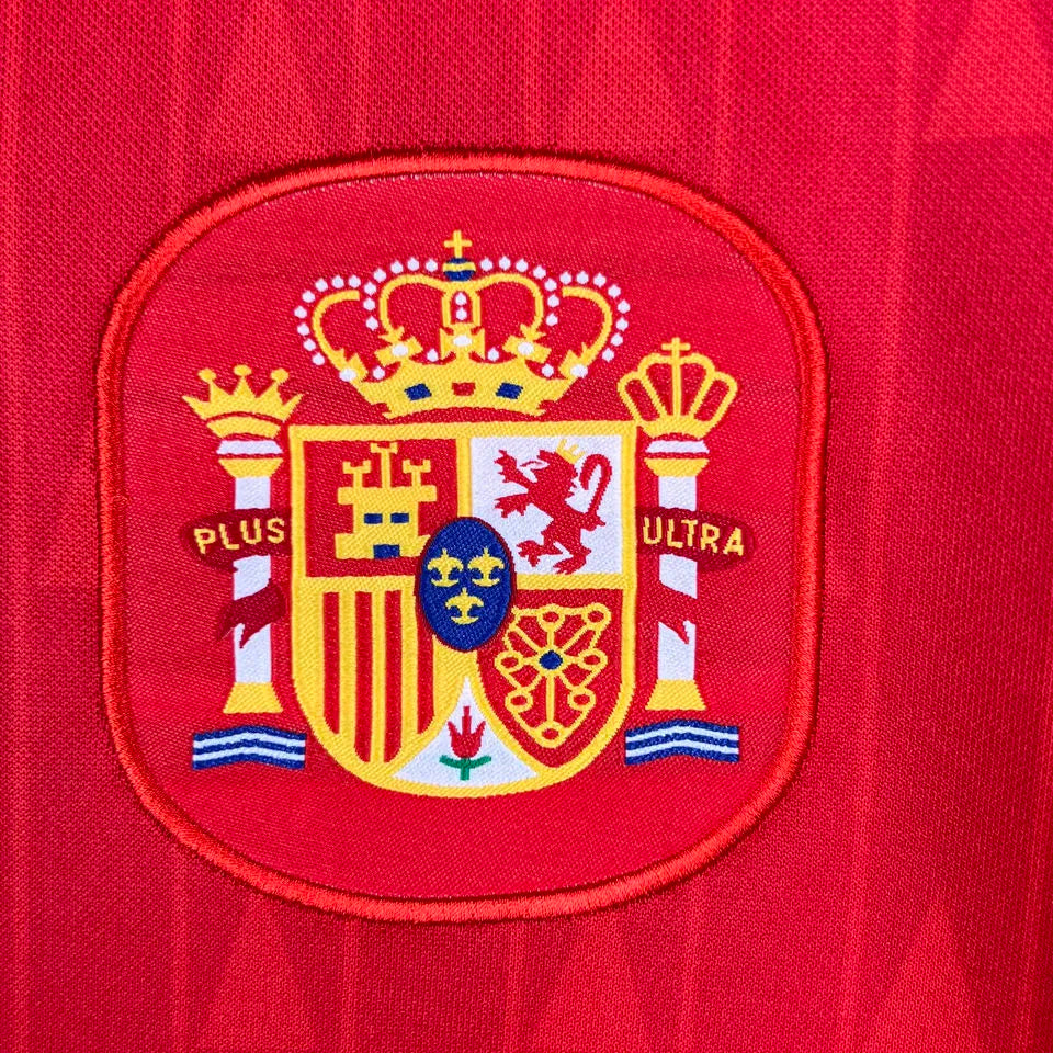 1988/91 Spain Home Red Retro Soccer Jersey Detail 1