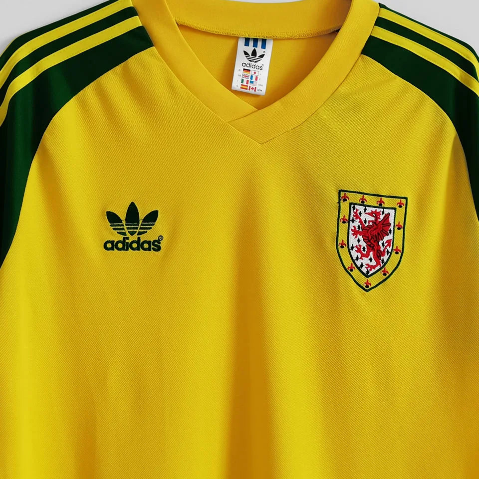 1982 Wales Away Yellow Retro Soccer Jersey Detail 1