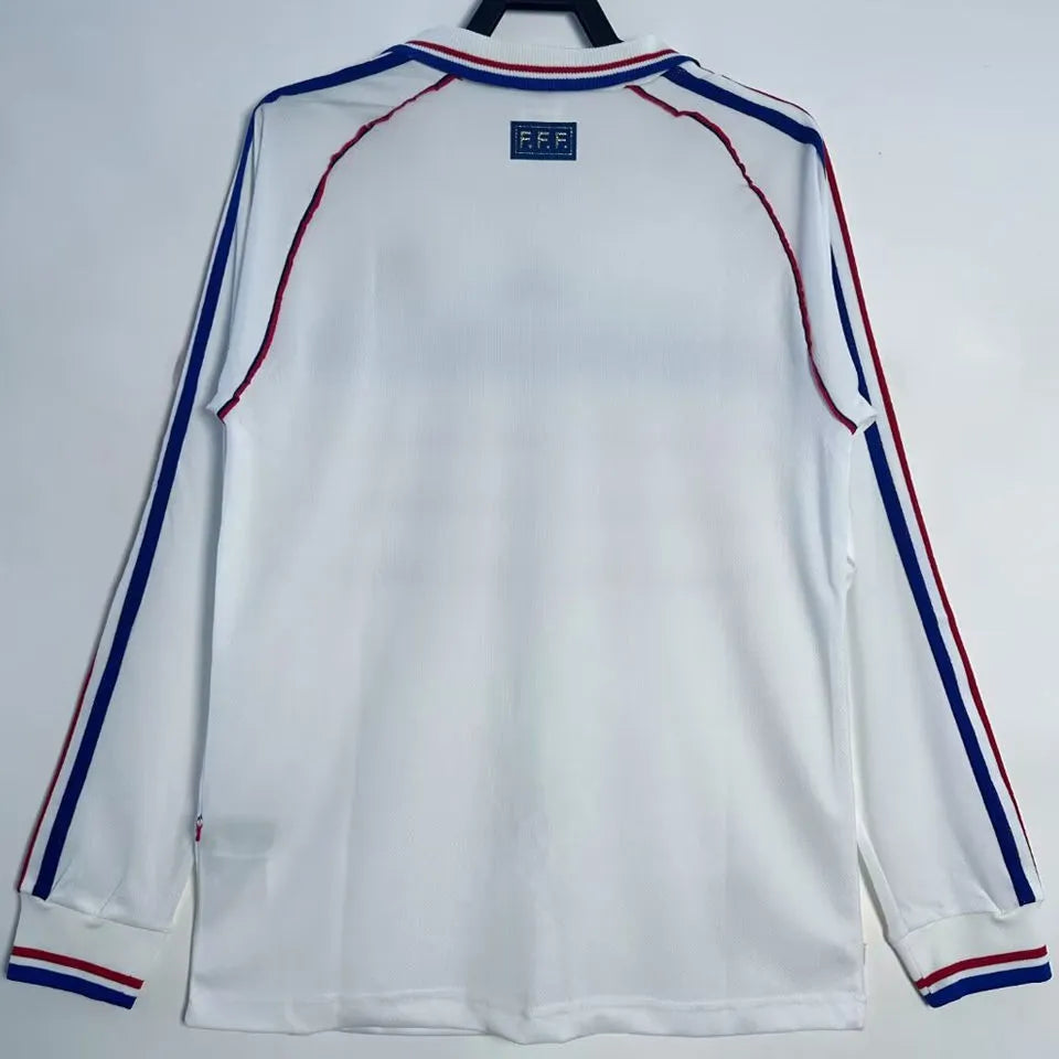 1998 France Away White Long Sleeve Retro Soccer Jersey Back