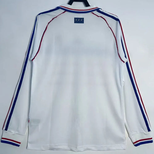 1998 France Away White Long Sleeve Retro Soccer Jersey Back
