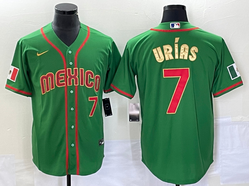 Men's 2023 World Baseball Classic #7 Julio Urias Mexico Jerseys Green
