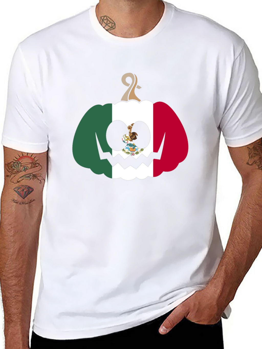 Mexican Flag Pumpkin Halloween Black T-Shirt