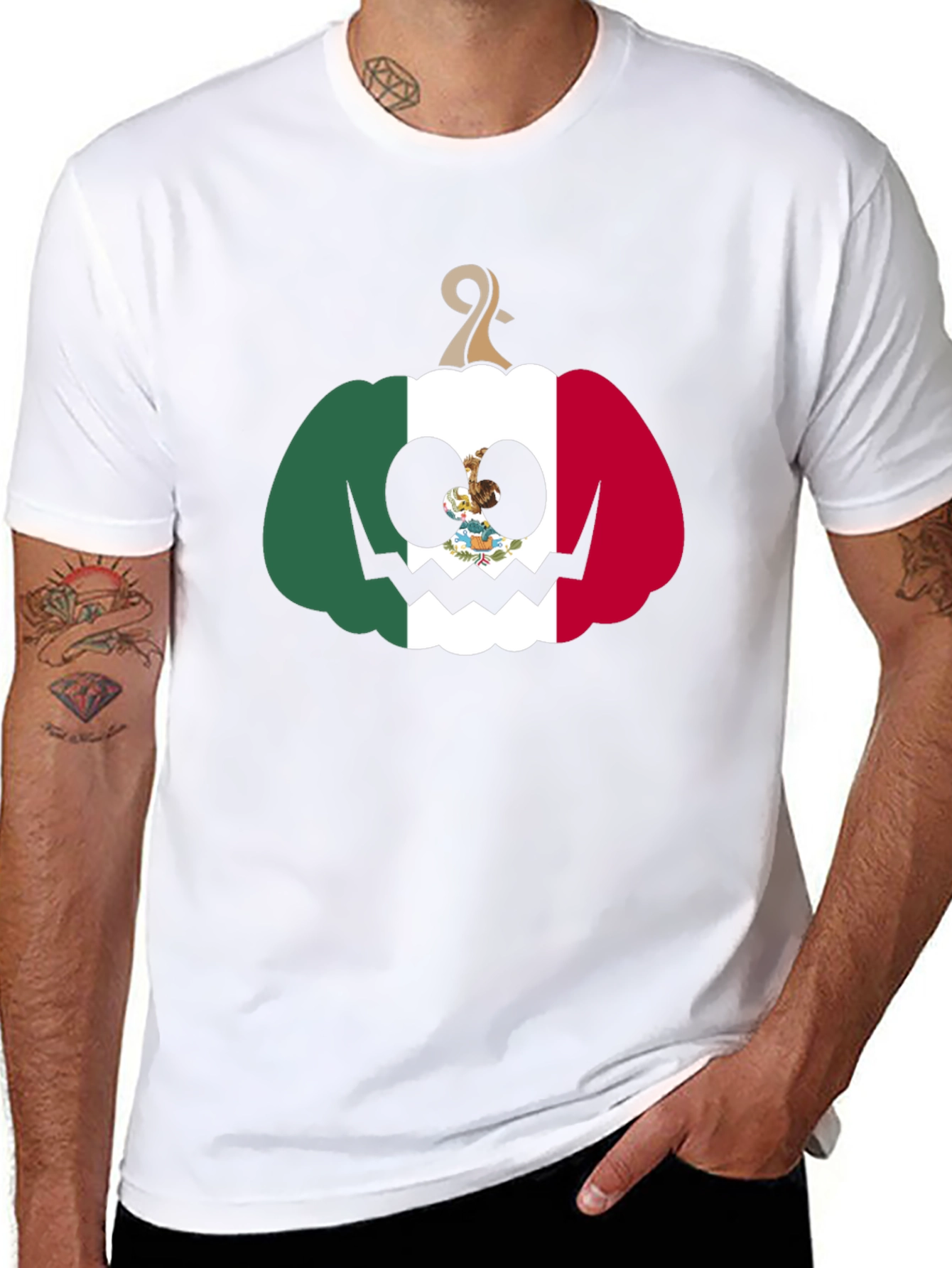 Mexican Flag Pumpkin Halloween Black T-Shirt