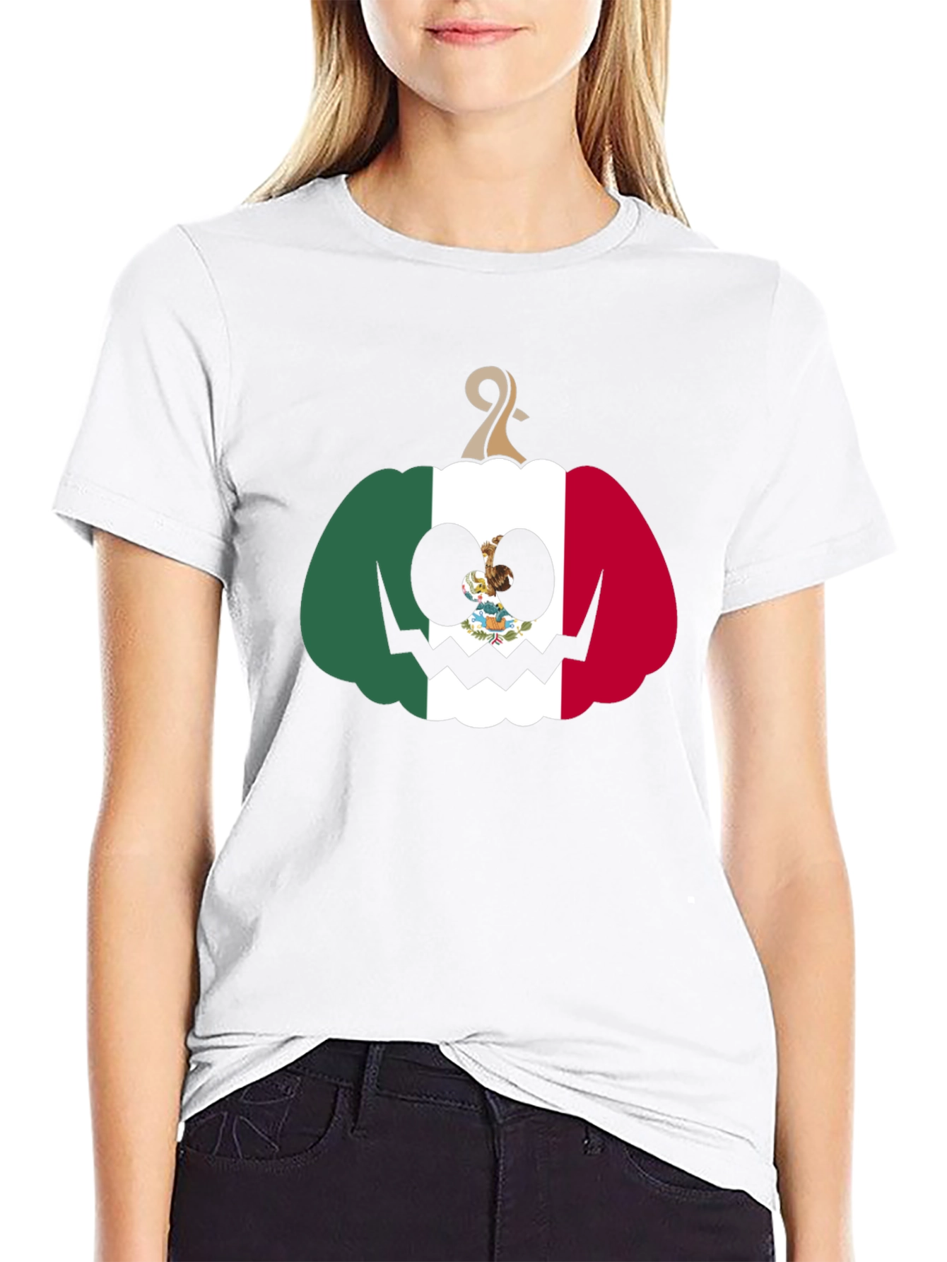Mexican Flag Pumpkin Halloween Black T-Shirt