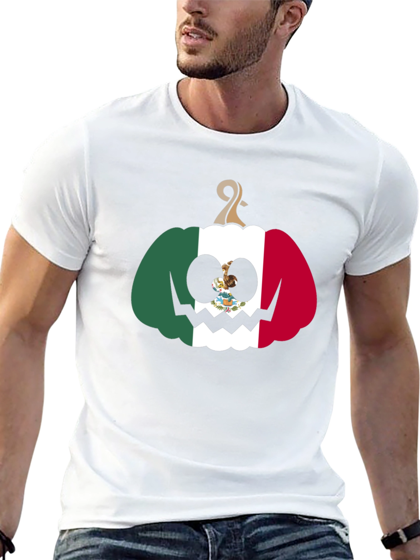 Mexican Flag Pumpkin Halloween Black T-Shirt