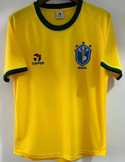 1982 Brazil Home Yellow Retro Soccer Jersey Front