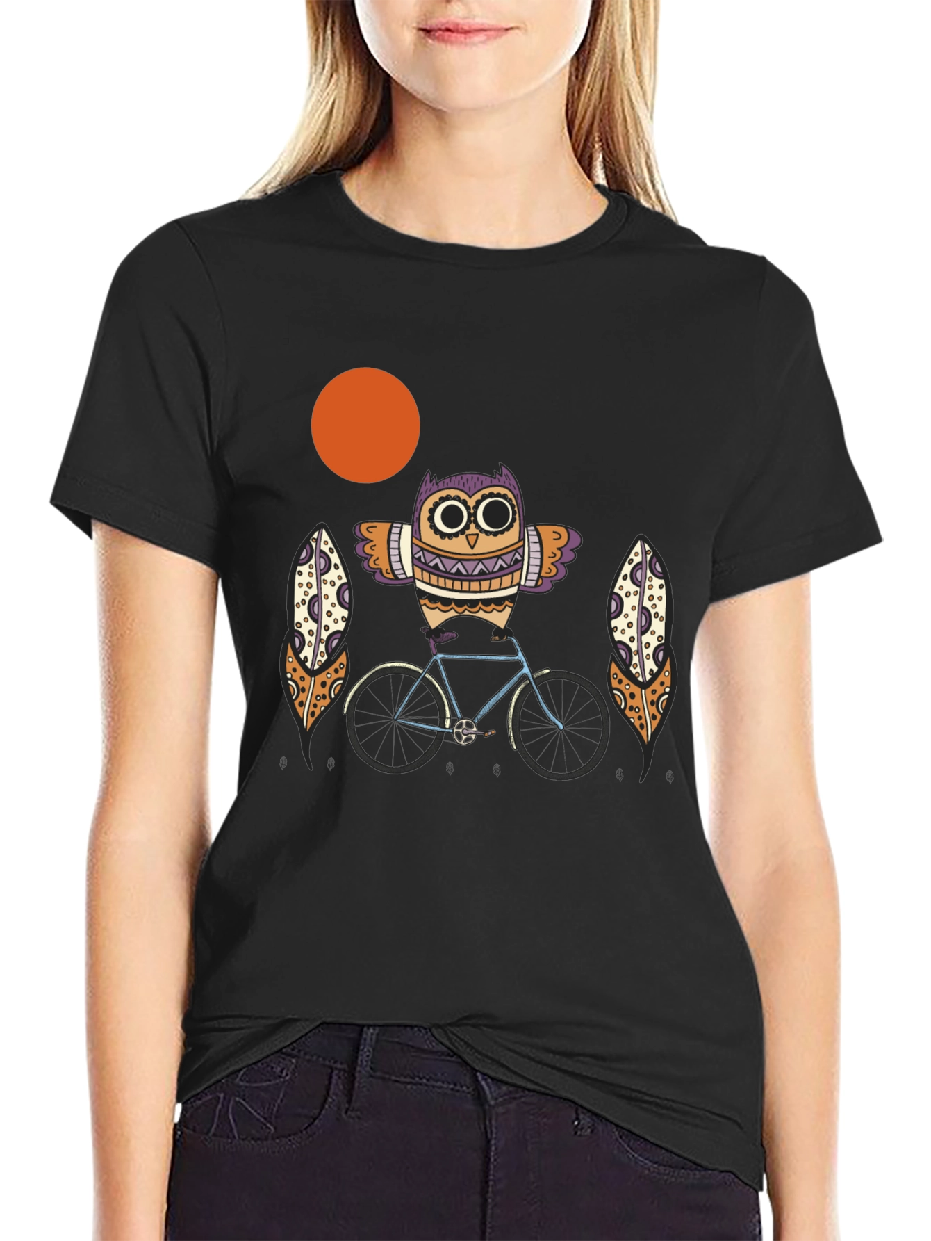 Owl on Bike Graphic Tee - Quirky Unisex T-Shirt