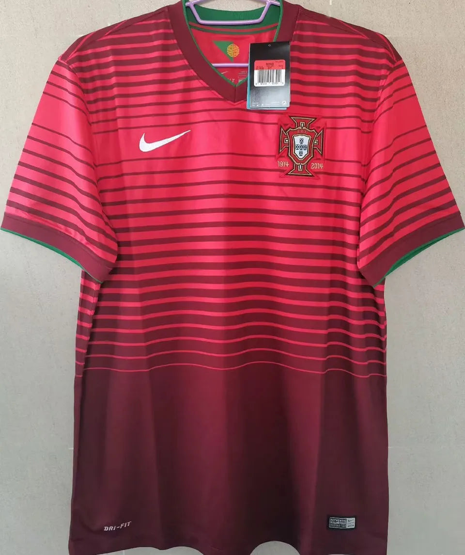 2014 Portugal Home Red Retro Soccer Jersey Front