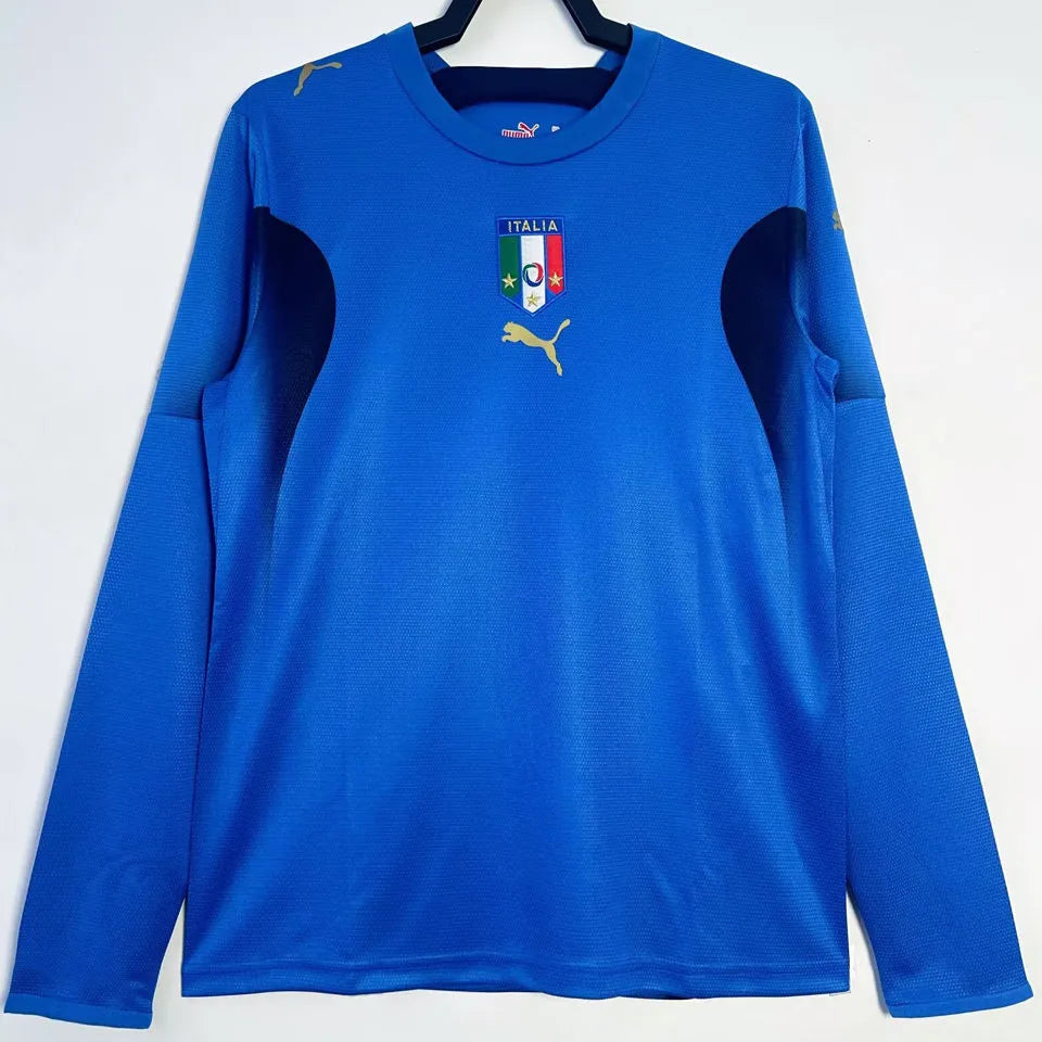2006 Italy Home Blue Retro Long Sleeve Soccer Jersey Front