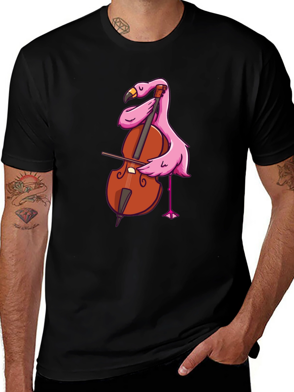 Flamingo Cello Musician Graphic T-Shirt