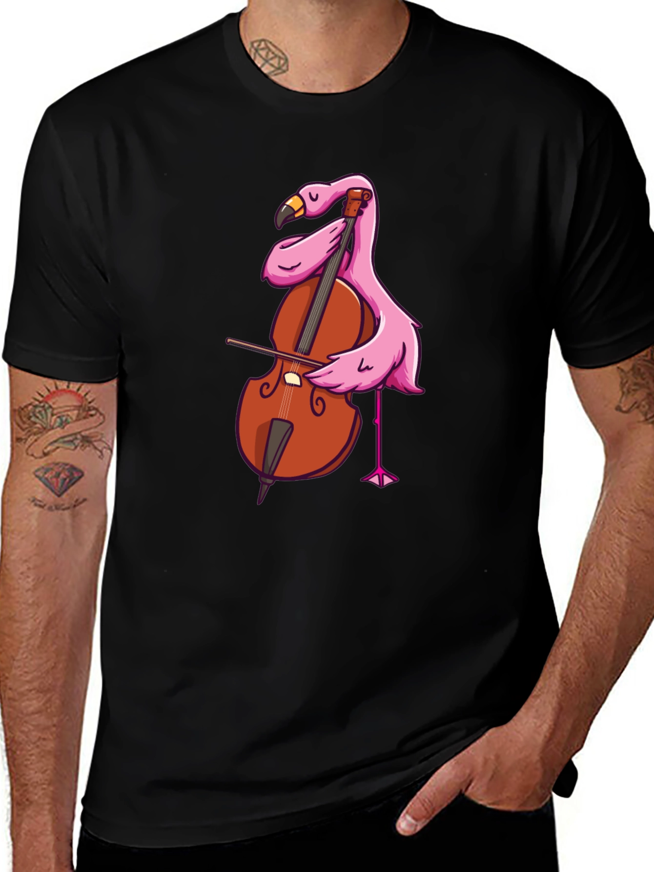 Flamingo Cello Musician Graphic T-Shirt
