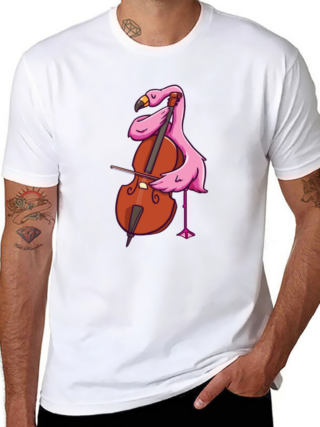 Flamingo Cello Musician Graphic T-Shirt