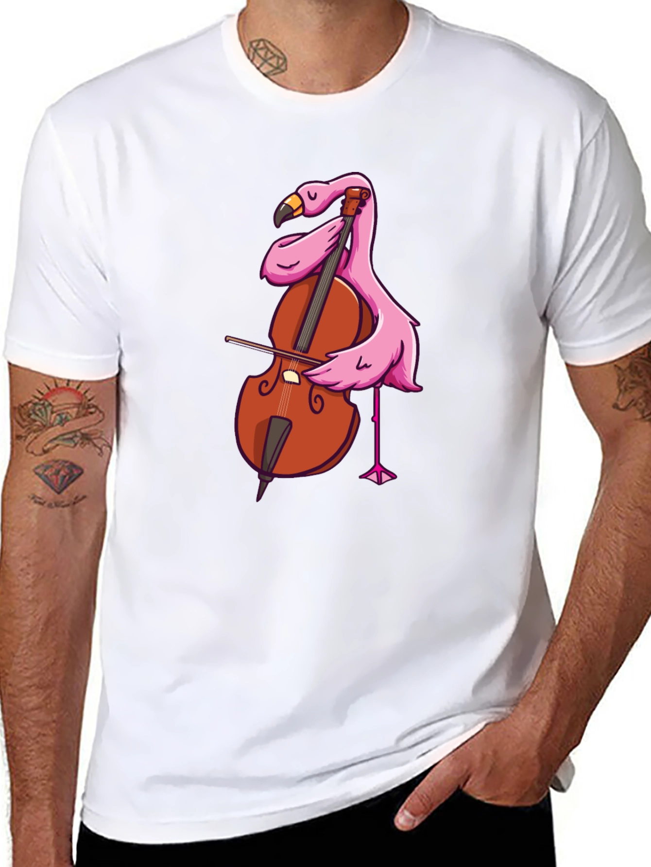 Flamingo Cello Musician Graphic T-Shirt