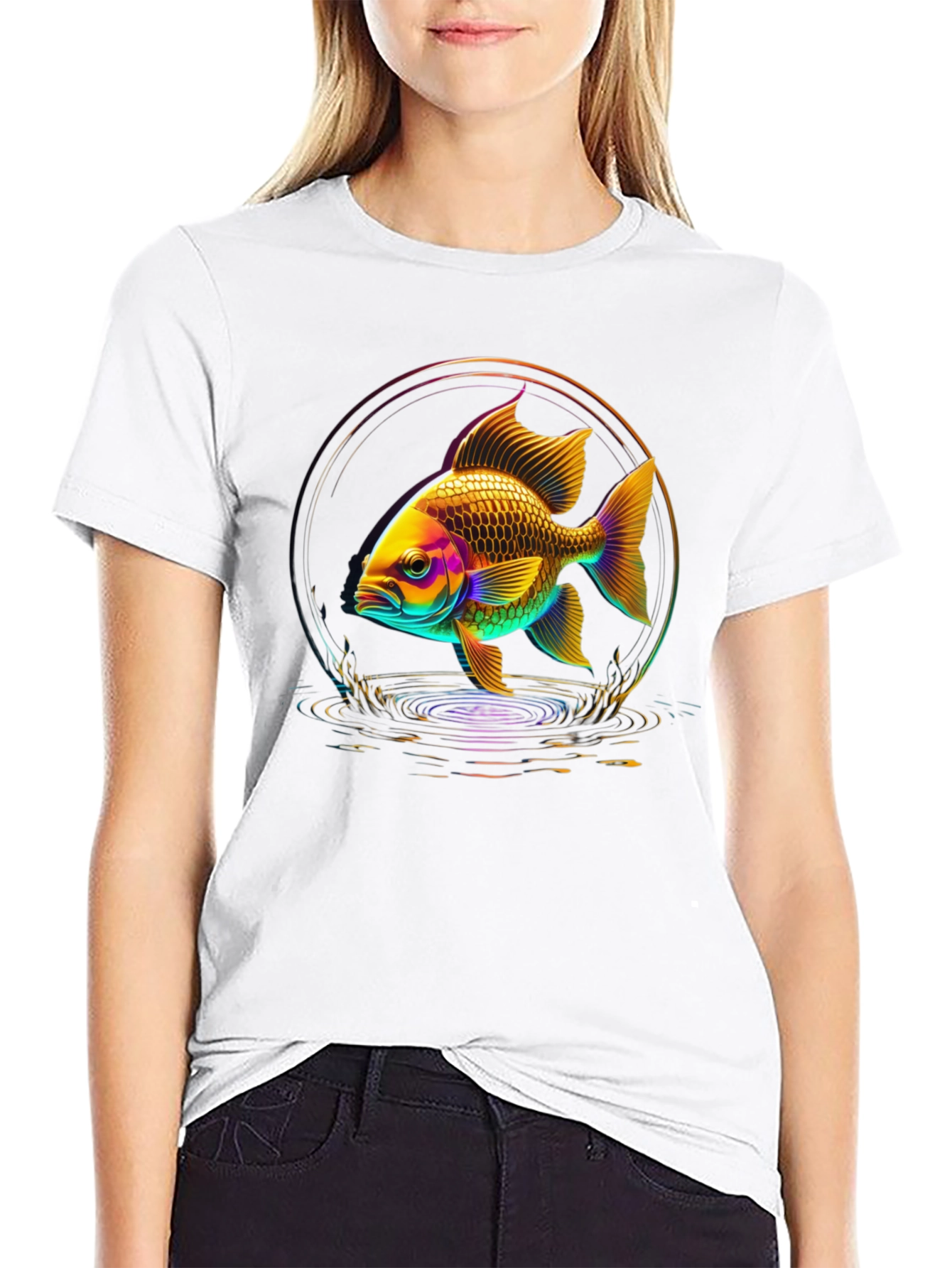 Neon Fish Graphic Black T-Shirt