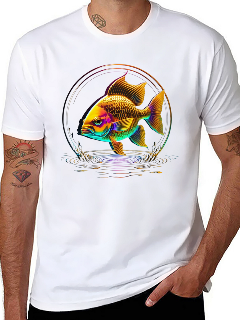 Neon Fish Graphic Black T-Shirt