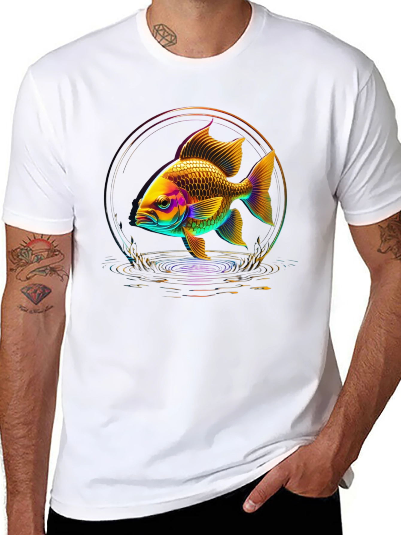 Neon Fish Graphic Black T-Shirt