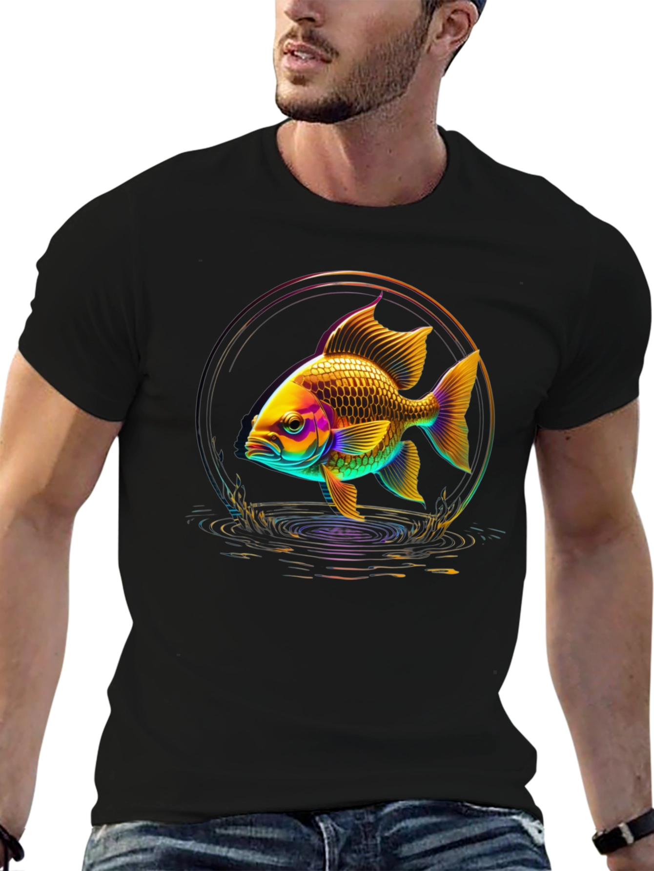 Neon Fish Graphic Black T-Shirt