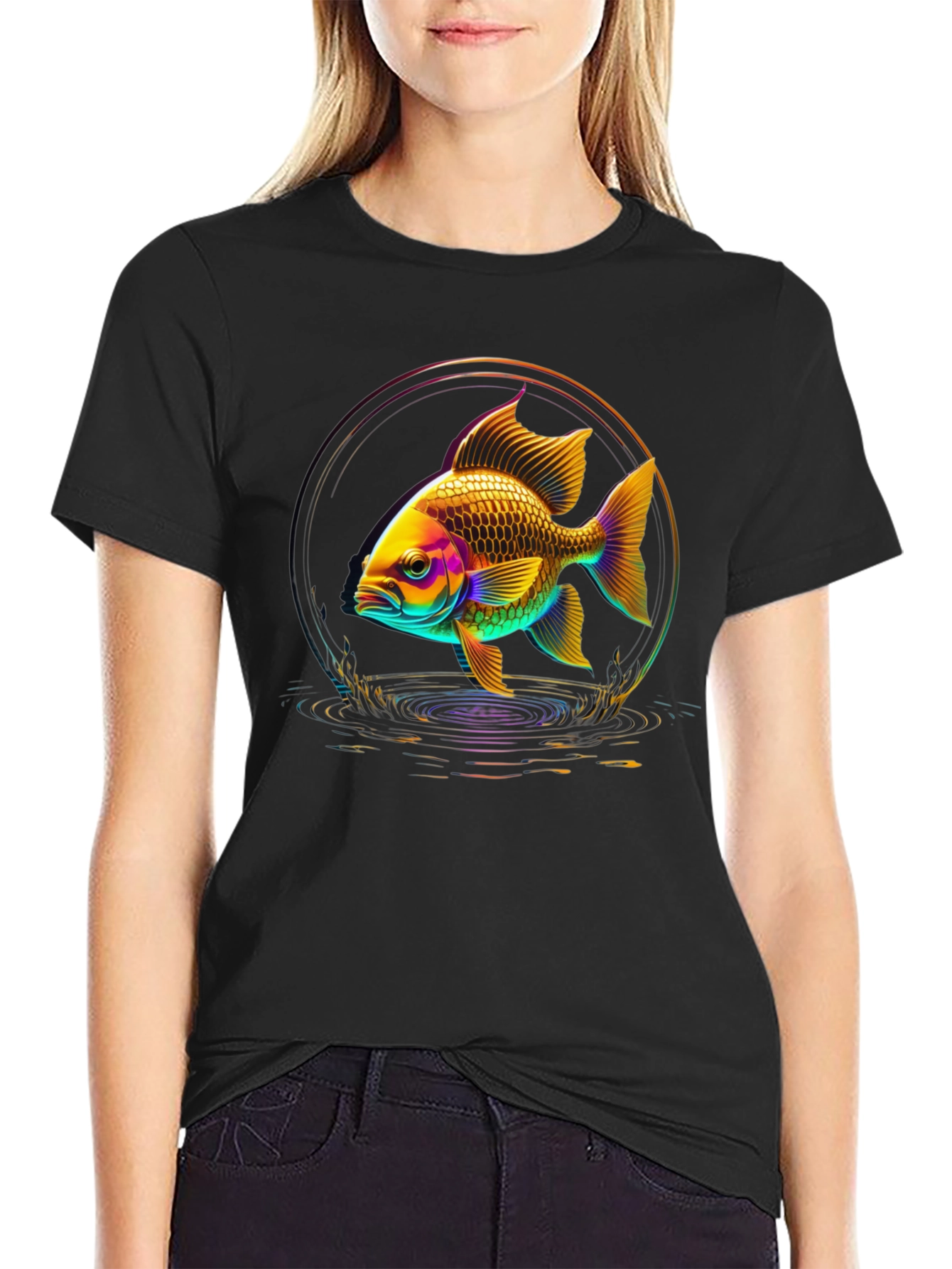 Neon Fish Graphic Black T-Shirt