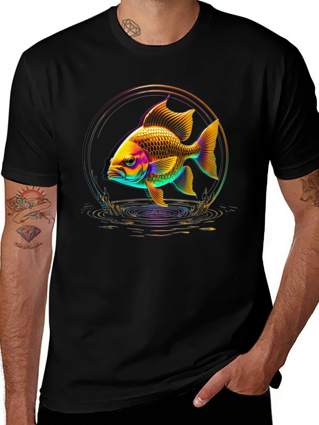 Neon Fish Graphic Black T-Shirt