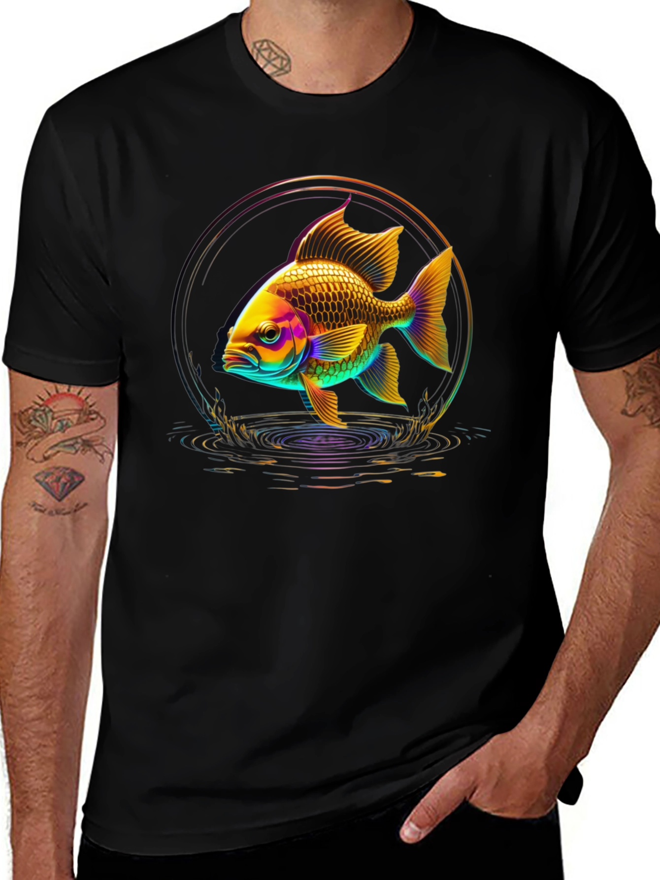 Neon Fish Graphic Black T-Shirt