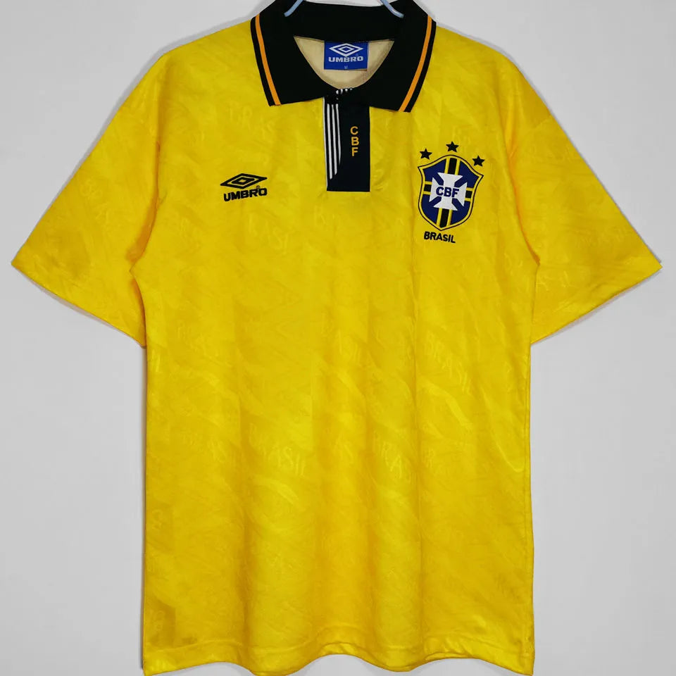 1991/93 Brazil Home Yellow Retro Soccer Jersey Front