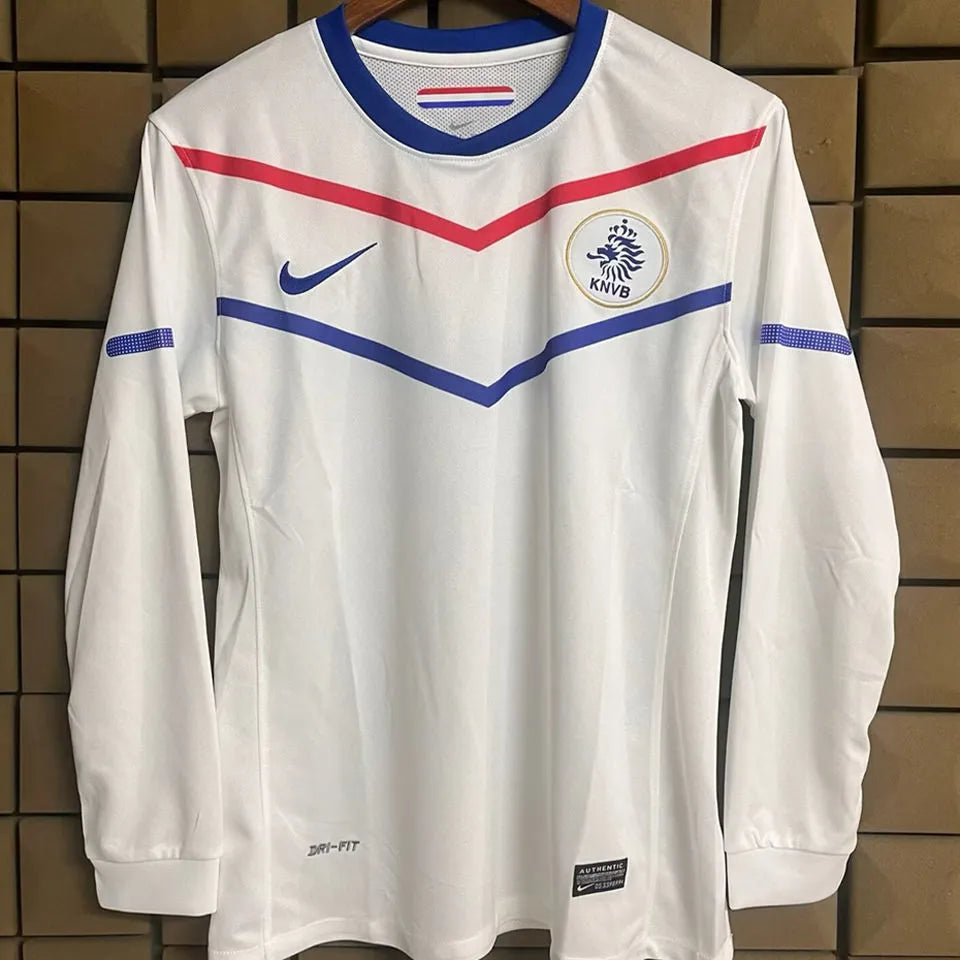 2010 Netherlands Away White Retro Long Sleeve Soccer Jersey Front