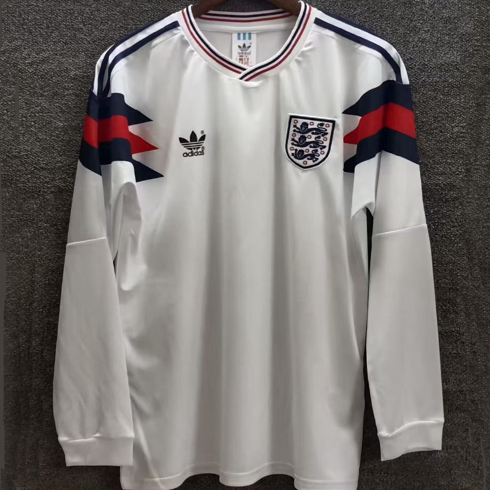 1990 England White Retro Long Sleeve Soccer Jersey Item NO.: 2140098 Front