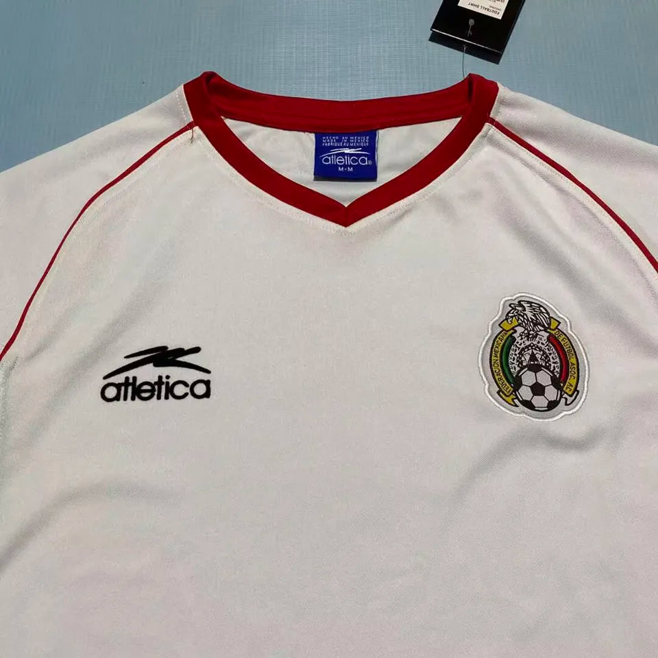 1998 Mexico White Retro Soccer Jersey Detail 1
