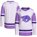 Men's Nashville Predators White/Purple Hockey Fights Cancer Primegreen Authentic Blank Practice Jerseys