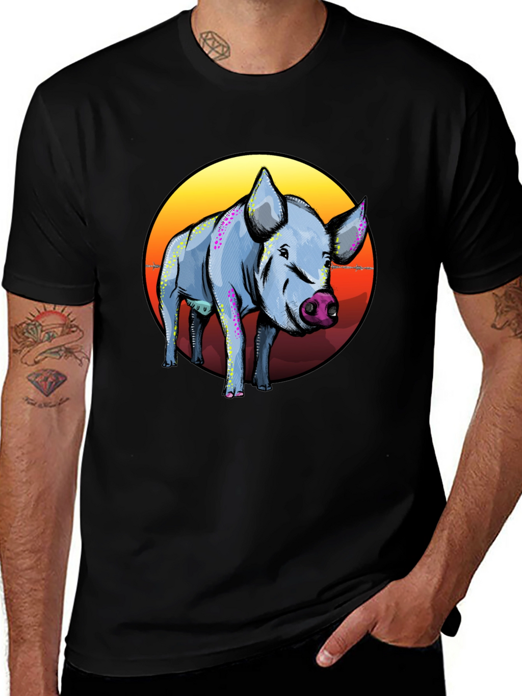 Pig Graphic Tee - Sunset Background