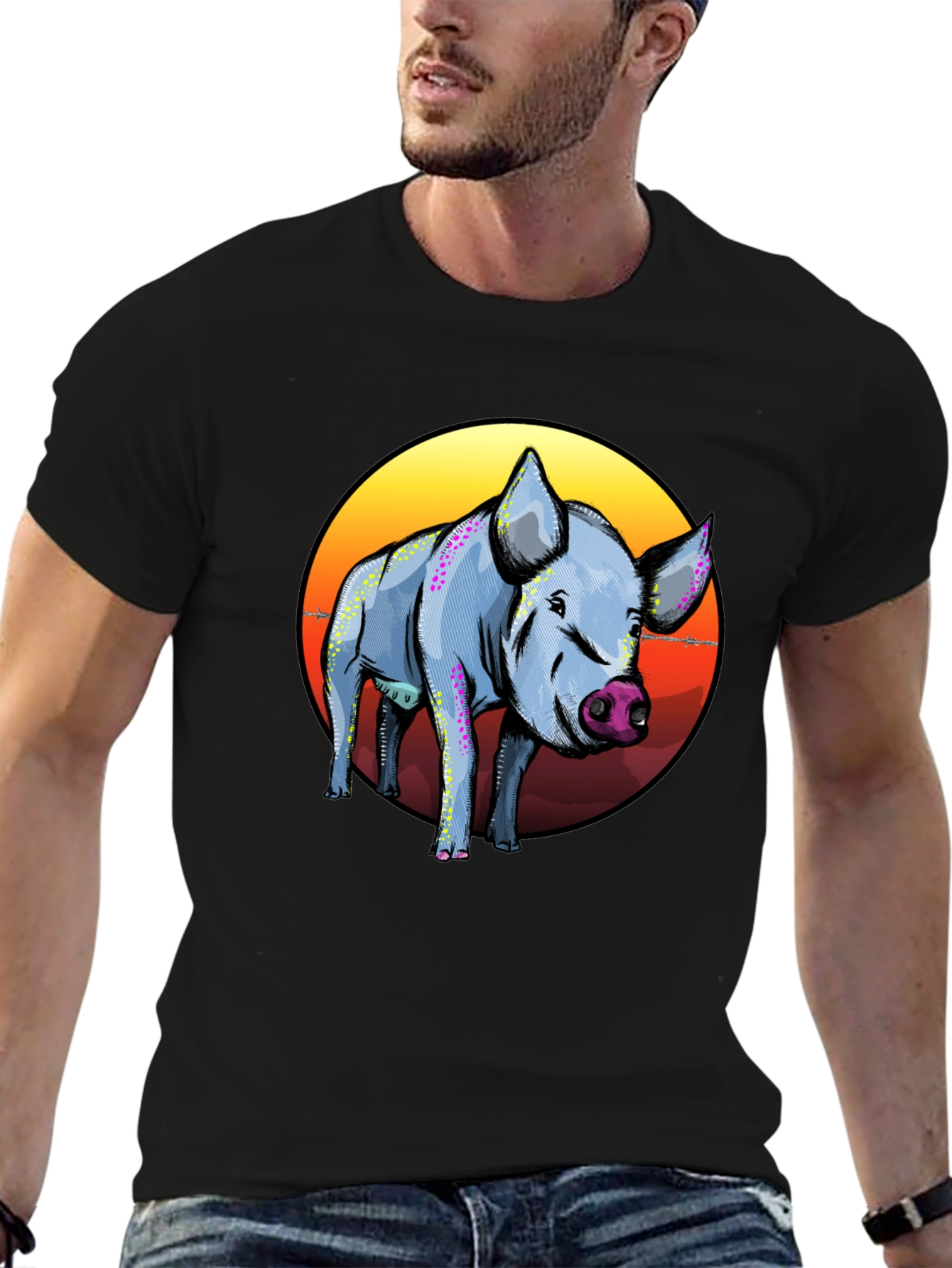 Pig Graphic Tee - Sunset Background