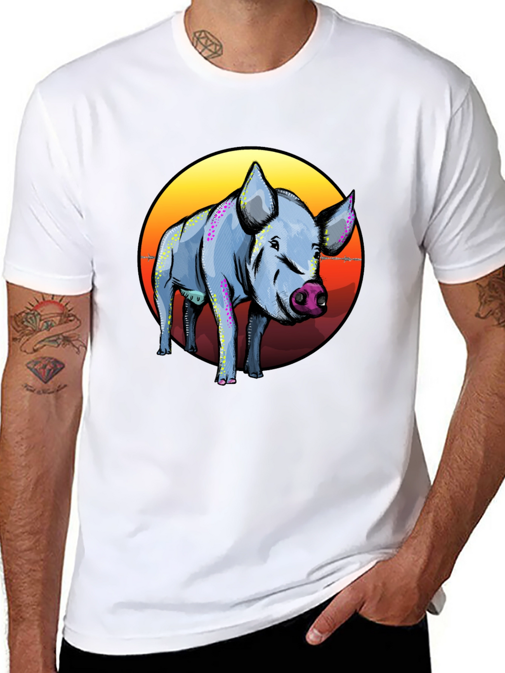 Pig Graphic Tee - Sunset Background