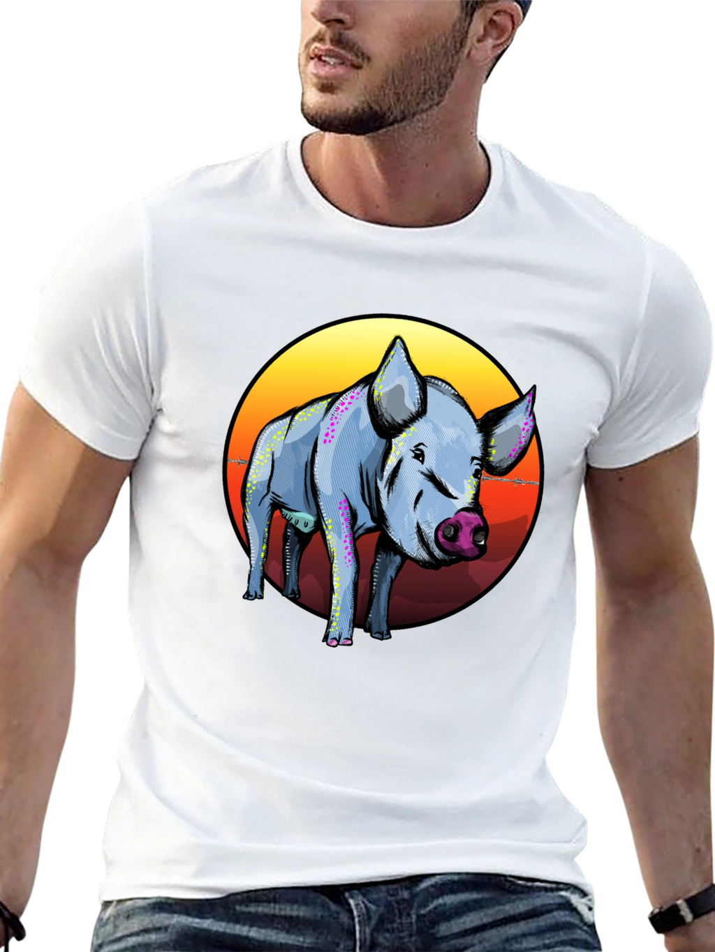 Pig Graphic Tee - Sunset Background