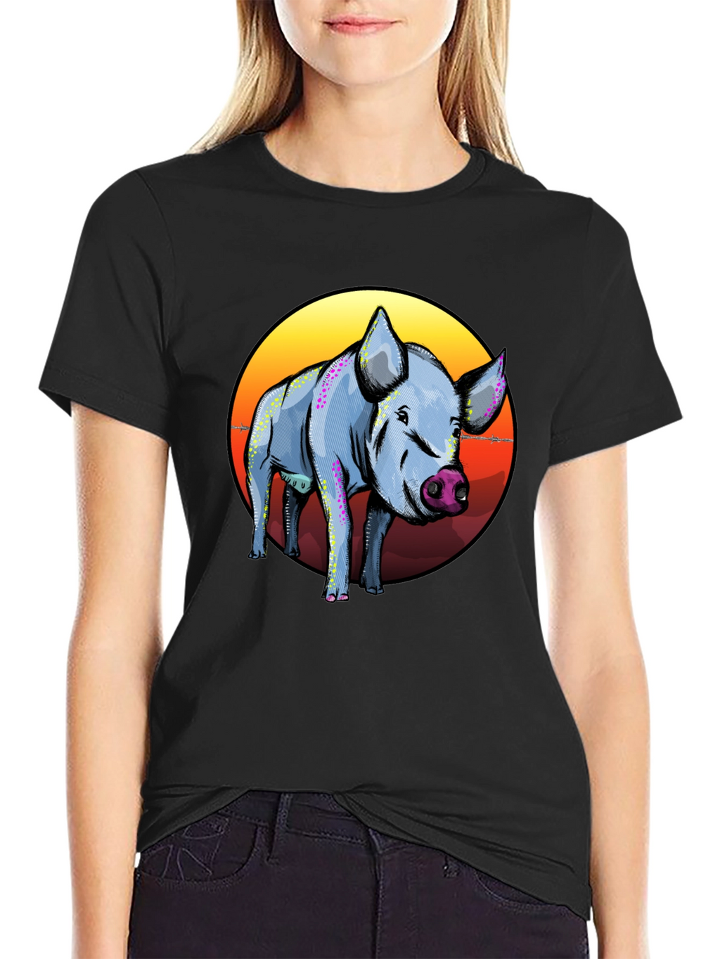 Pig Graphic Tee - Sunset Background
