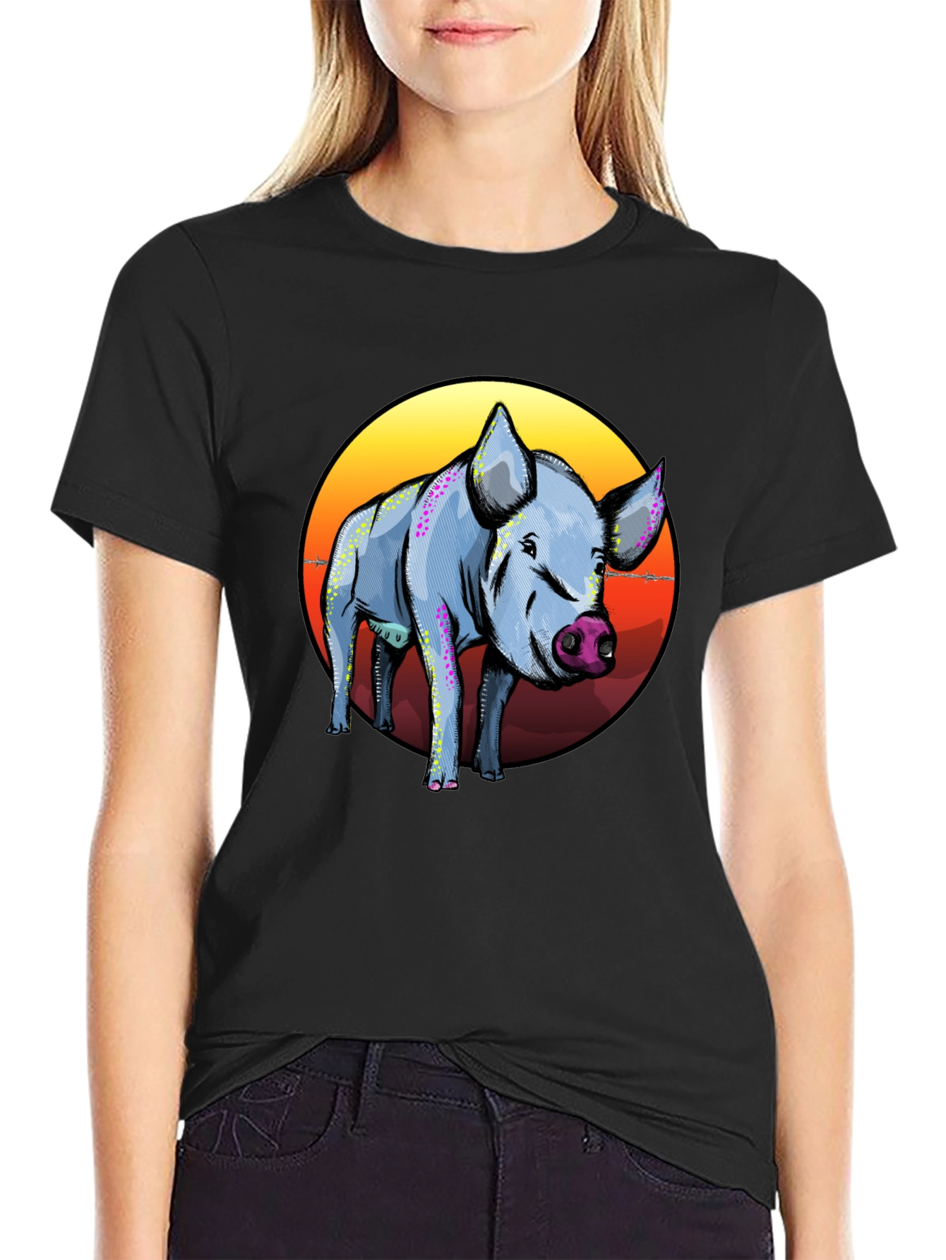 Pig Graphic Tee - Sunset Background