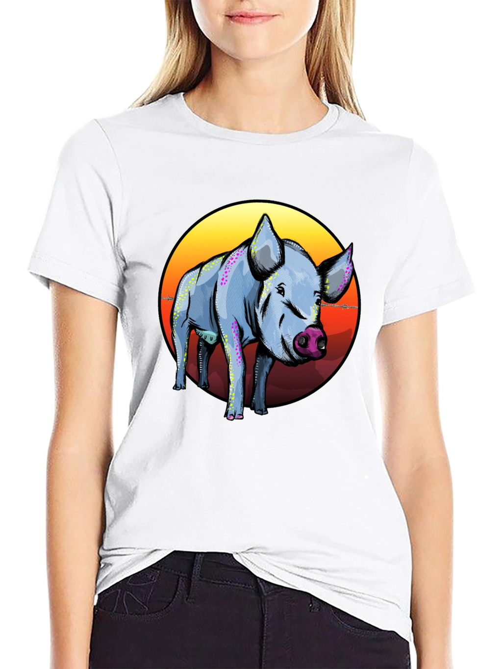 Pig Graphic Tee - Sunset Background