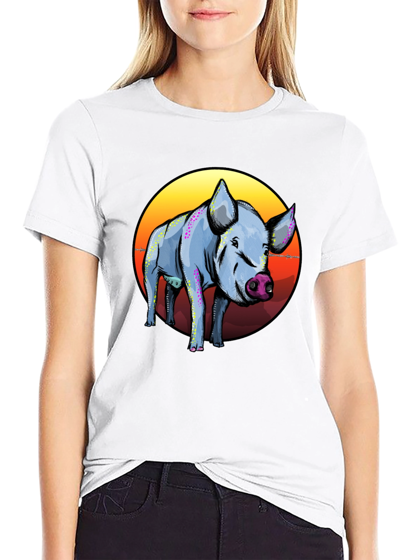 Pig Graphic Tee - Sunset Background