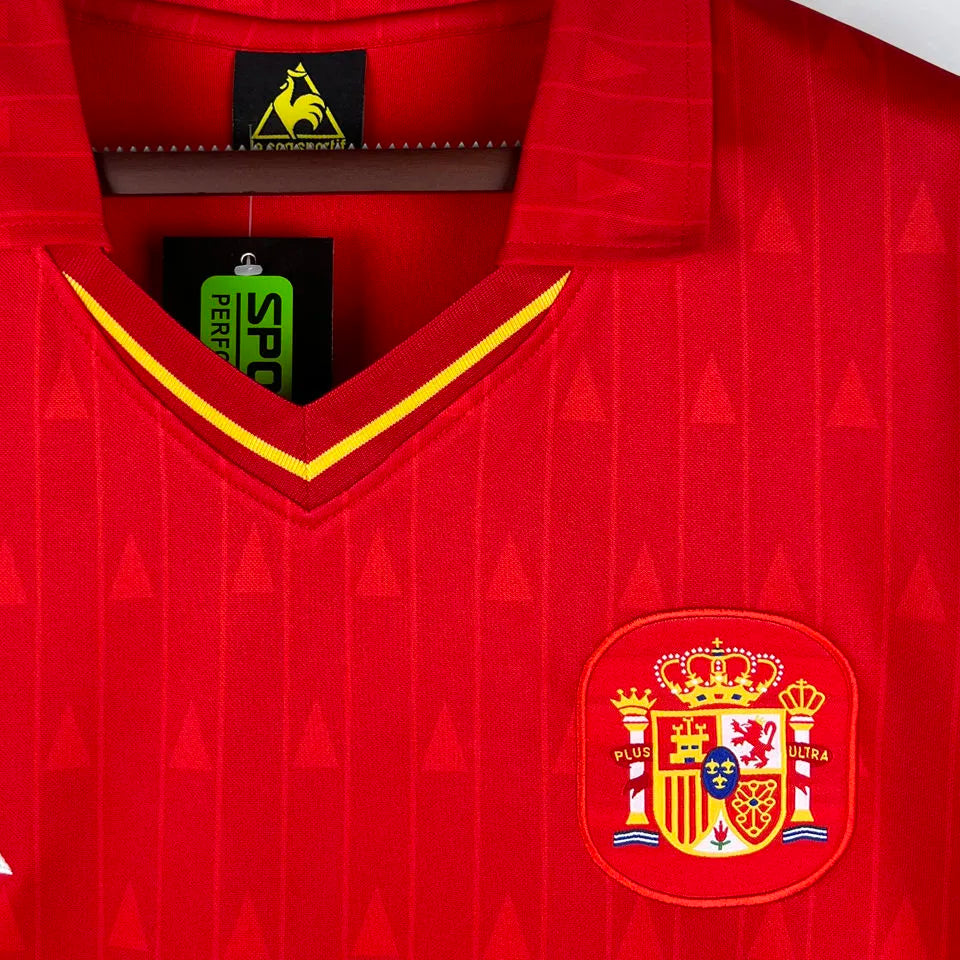 1988/91 Spain Home Red Retro Soccer Jersey Detail 3