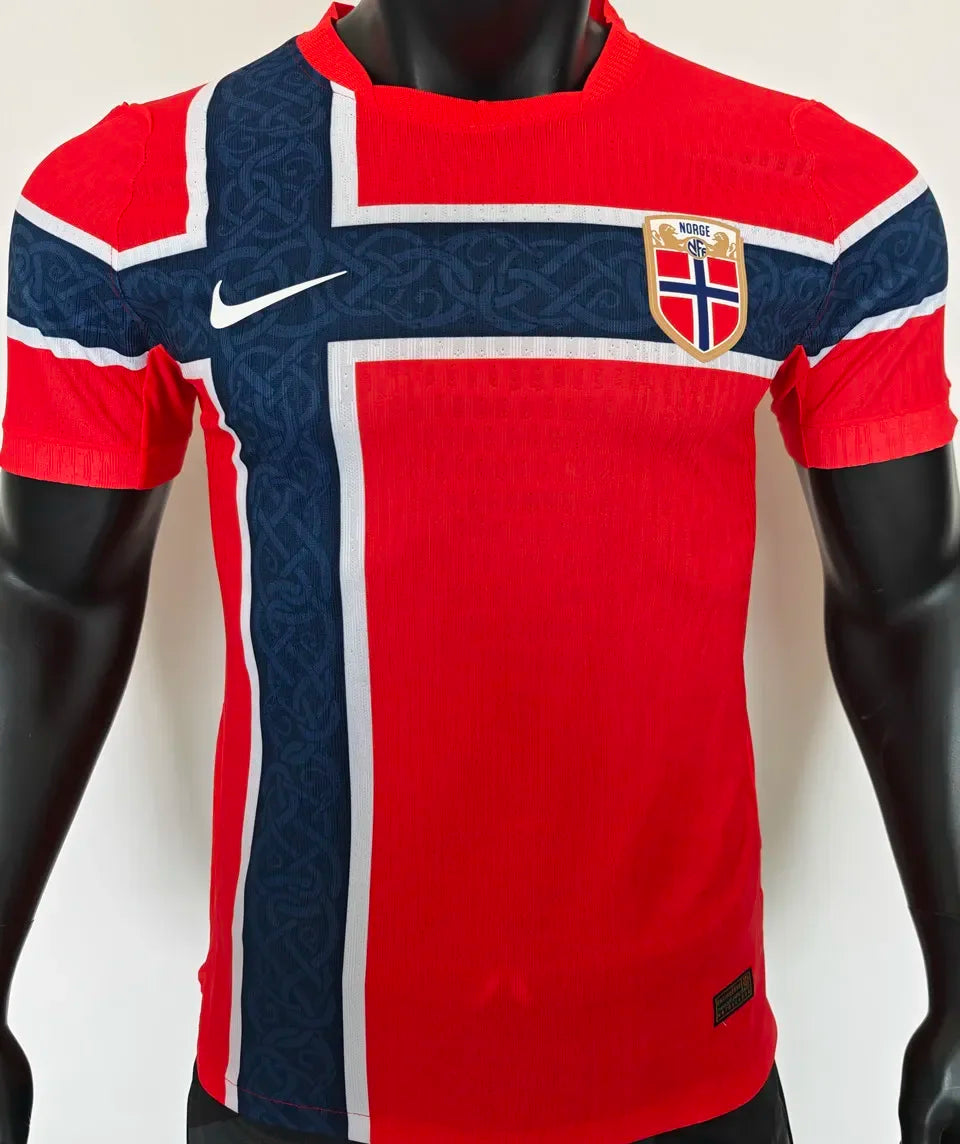 2026/27 Norway Home Red Player Version Soccer Jersey Detail 1