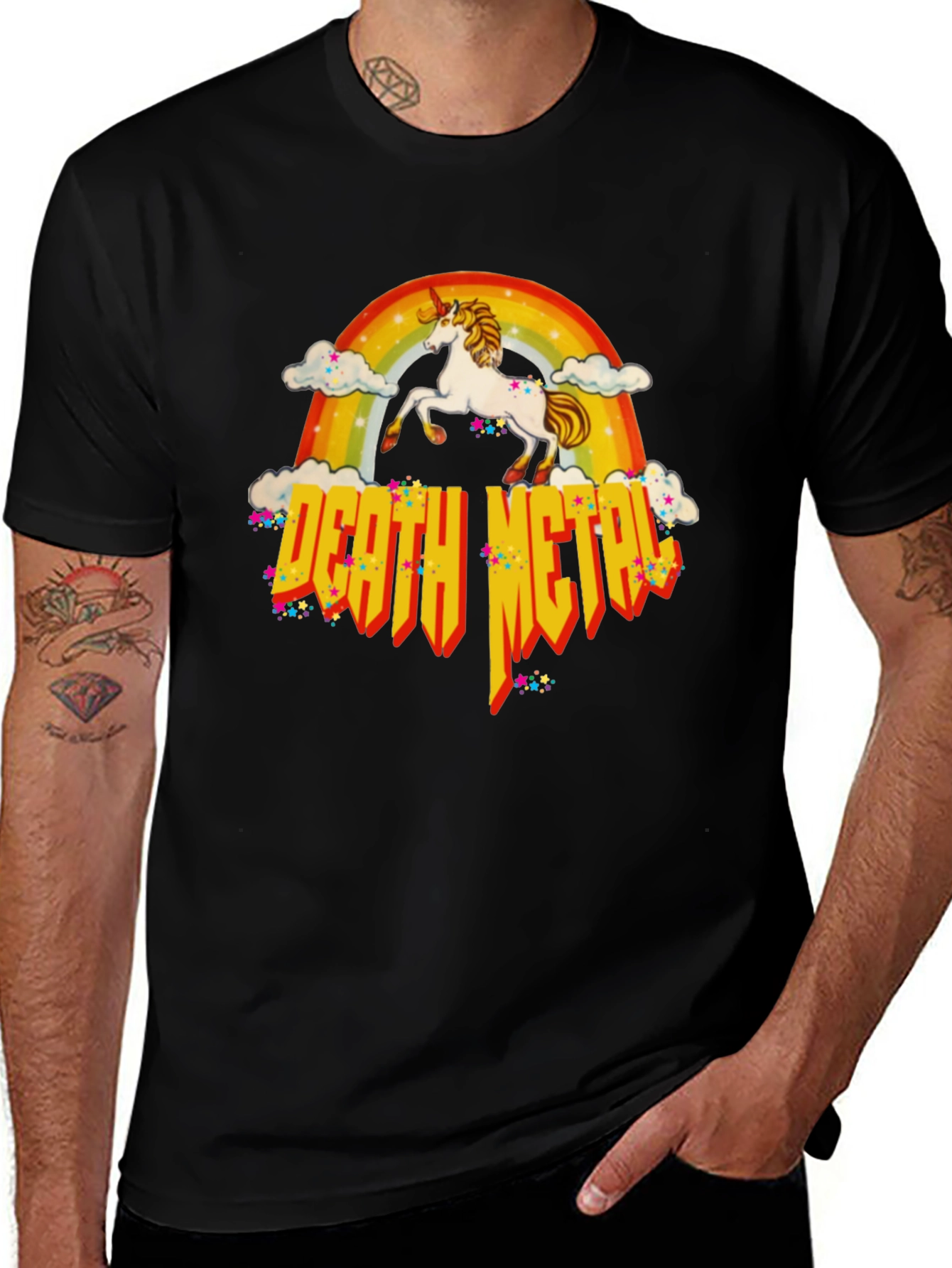Unicorn Rainbow Death Metal Graphic T-Shirt