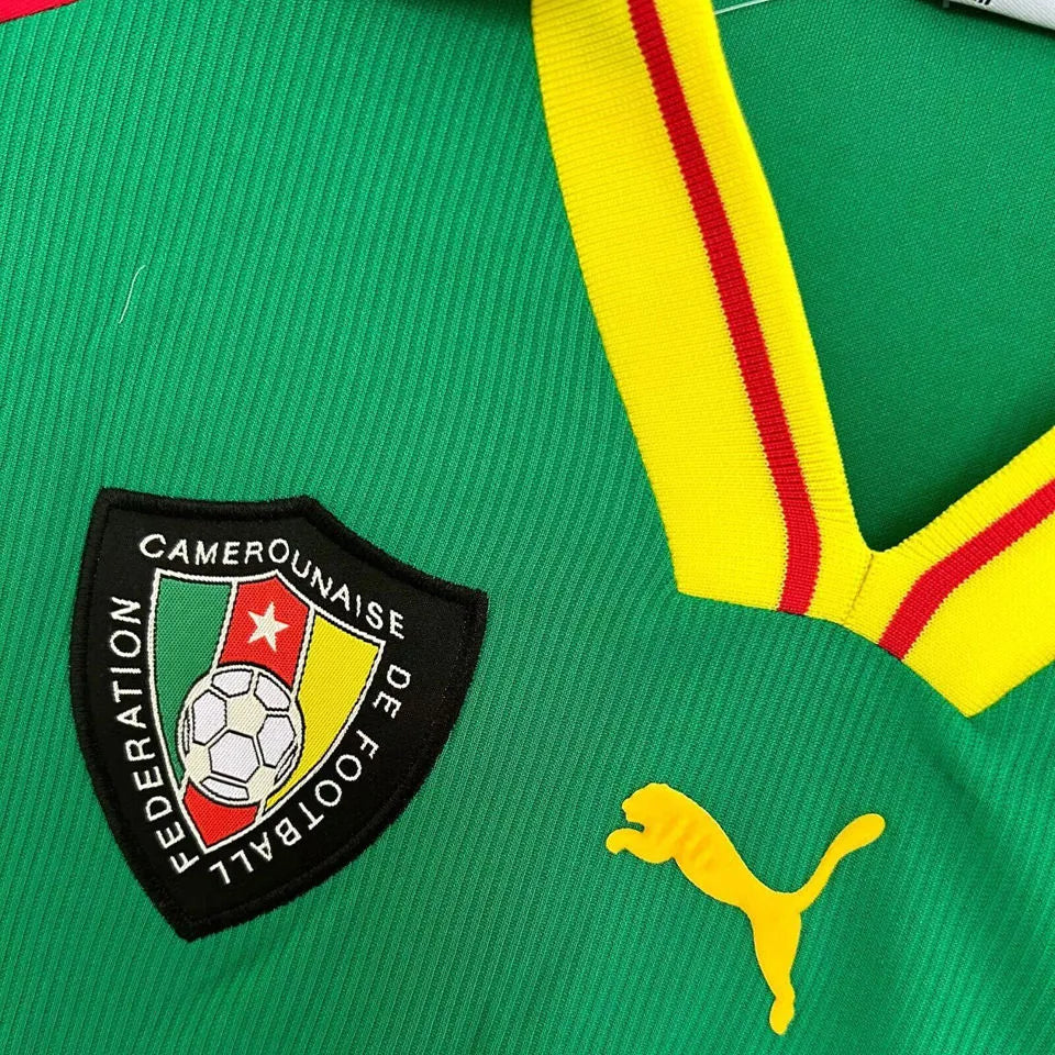 1998 Cameroun Home Green Retro Soccer Jersey Detail 2