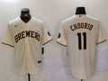 Men's Milwaukee Brewers Jackson Chourio #11 Cream Home Limited Player Jerseys
