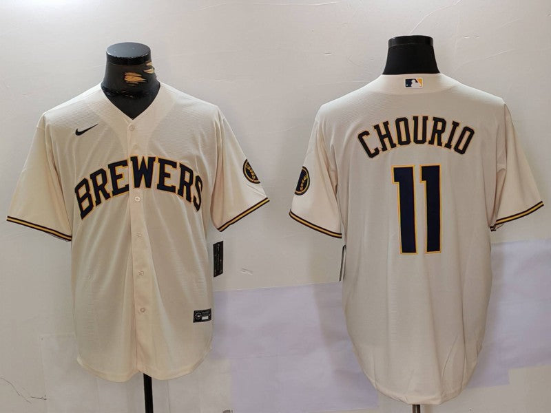Men's Milwaukee Brewers Jackson Chourio #11 Cream Home Limited Player Jerseys