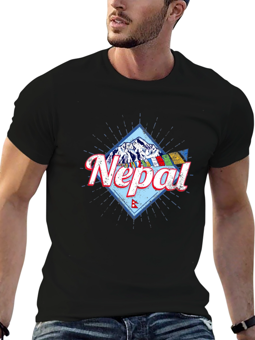 Nepal Mountain Graphic T-Shirt - Black