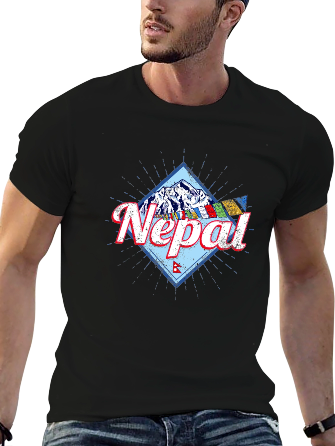 Nepal Mountain Graphic T-Shirt - Black