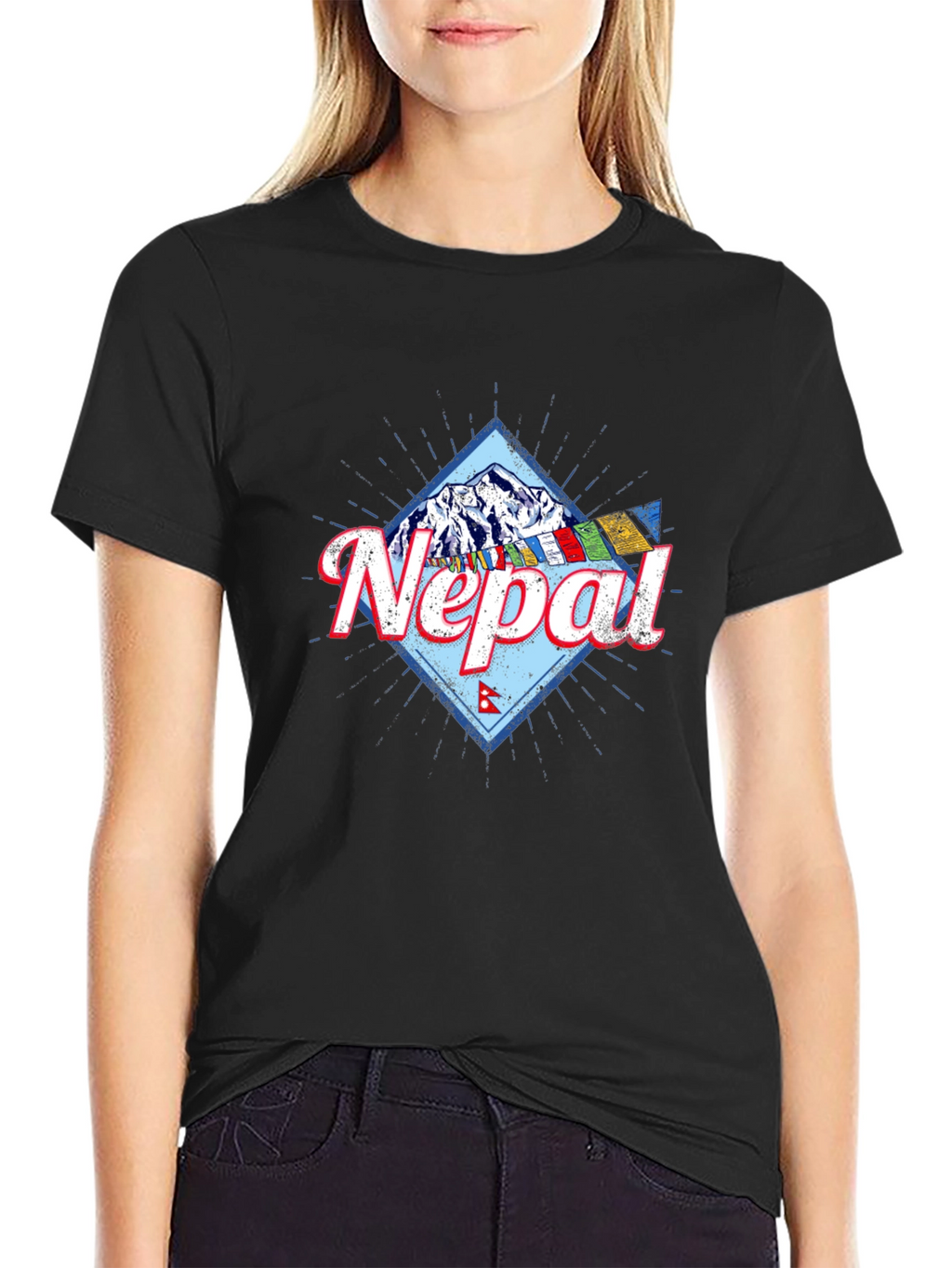 Nepal Mountain Graphic T-Shirt - Black