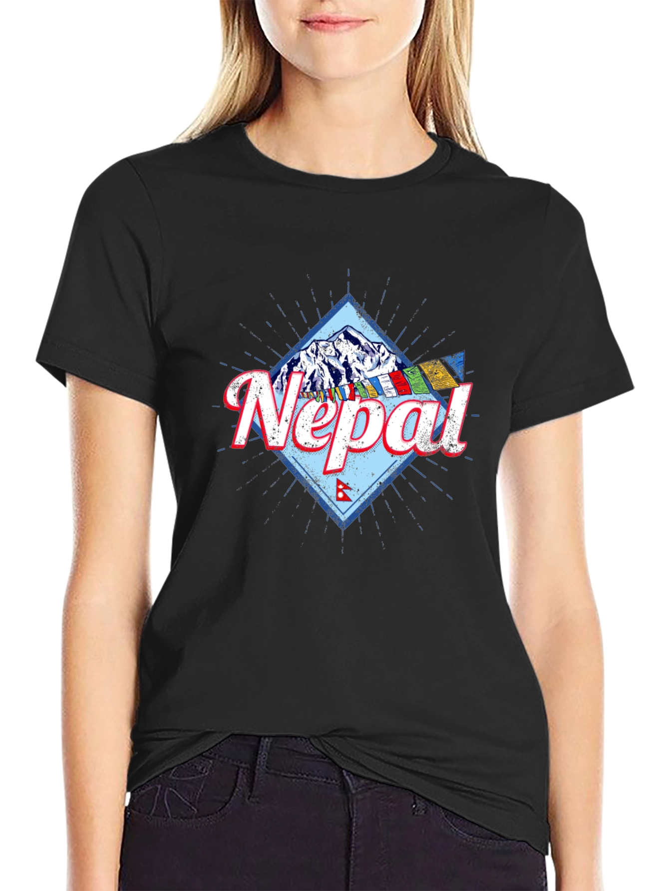 Nepal Mountain Graphic T-Shirt - Black