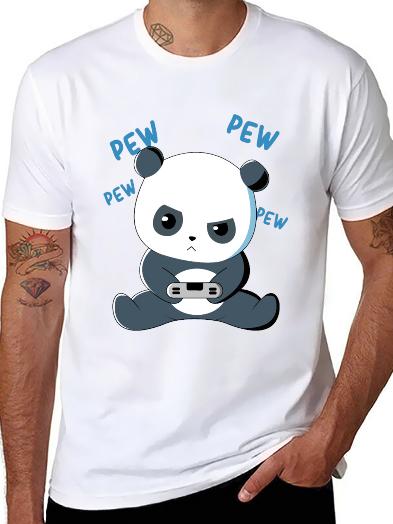 Gamer Panda Graphic Tee - Funny Cartoon Panda T-Shirt