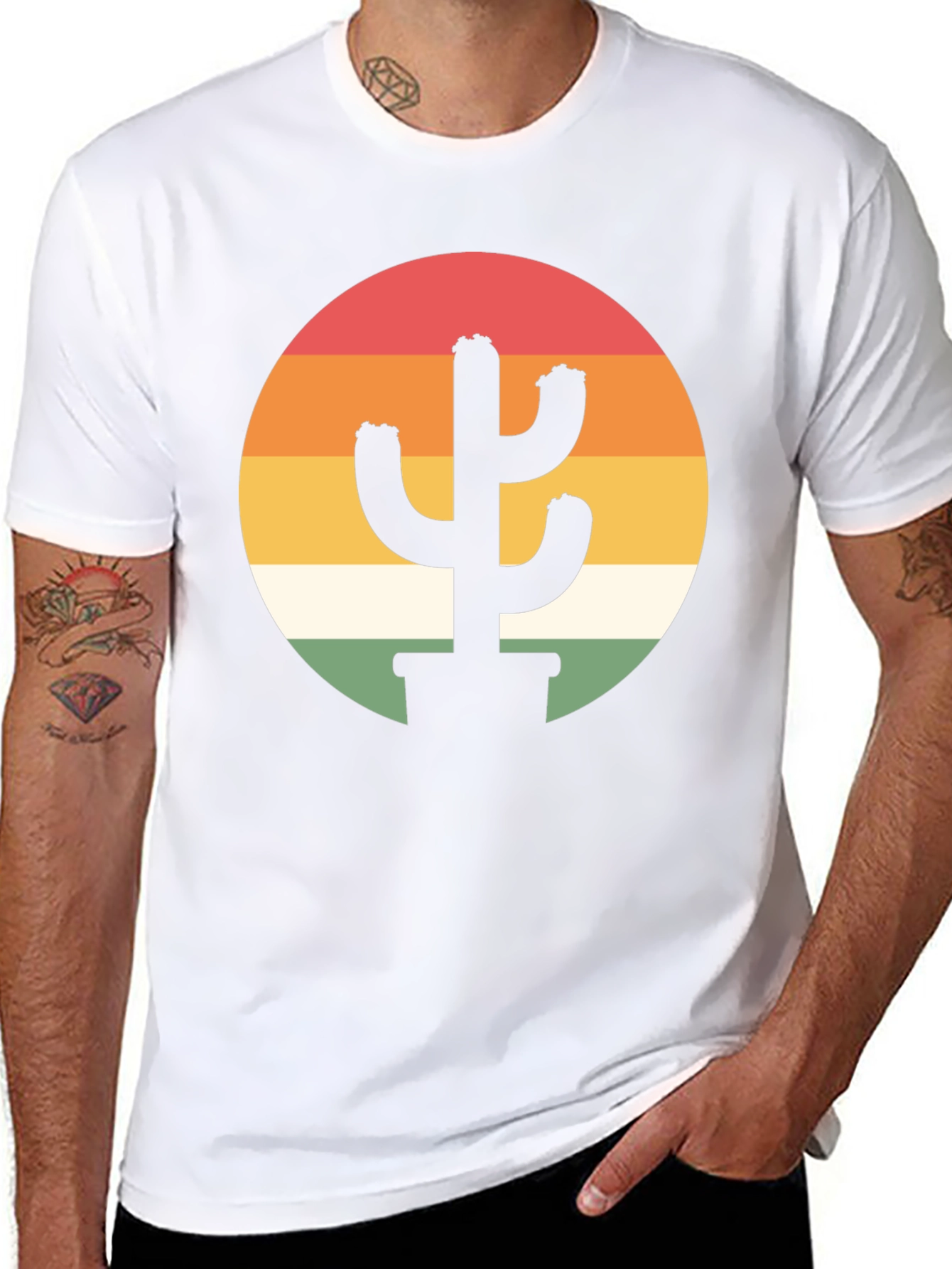 Retro Cactus Sunset Graphic Tee - Black
