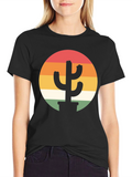 Retro Cactus Sunset Graphic Tee - Black